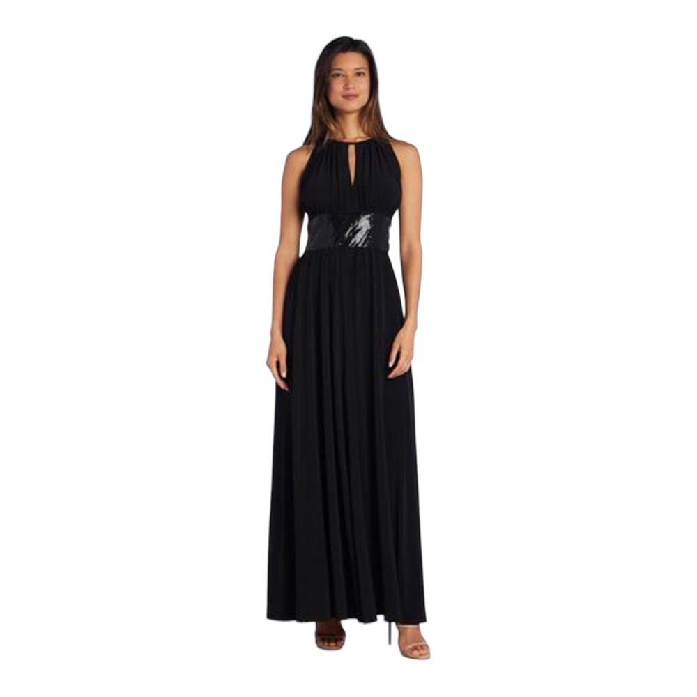 R&M Richards sparkling sequins black maxi dress size 12 NEE WITH TAG